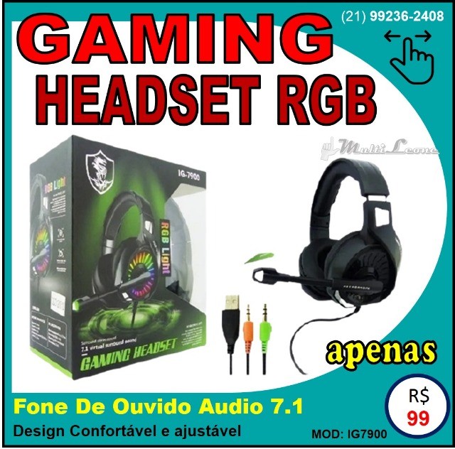 Fone De Ouvido Gaming Headset Audio 7.1 Gamer Ig7900 Rgb