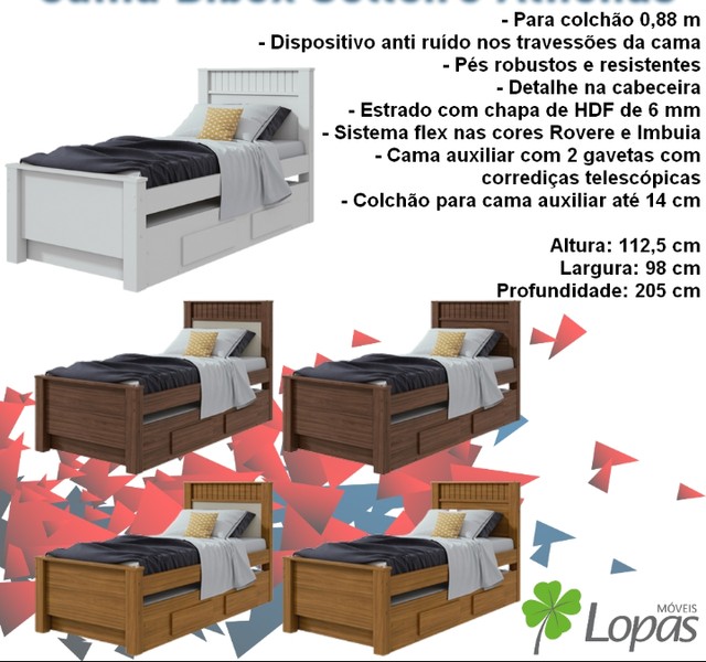 Quarto cama bibox solteiro com gavetas 