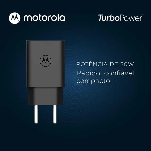 Carregador de parede turbo Power 20w Motorola Saída USB-A cabo USB-C