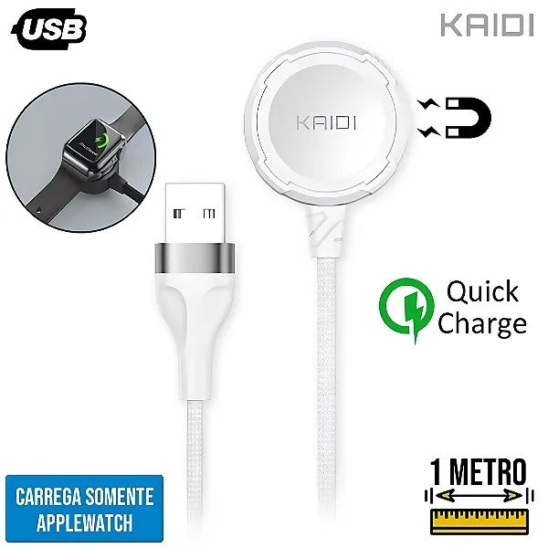 Carregador Magnético Indução para Relógio Smartwatch, Branco - Kaidi 