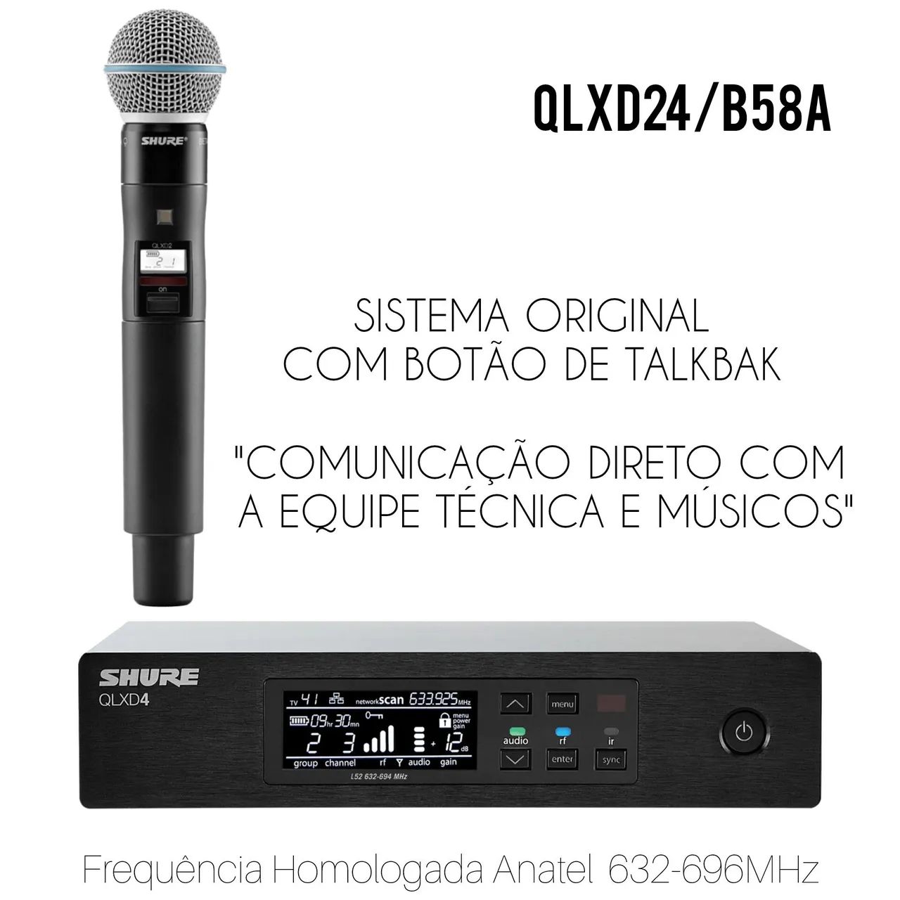 Shure ORIGINAL Digital System, QLXD24/B58 Wireless Microphone with TALKBACK64529515265410123