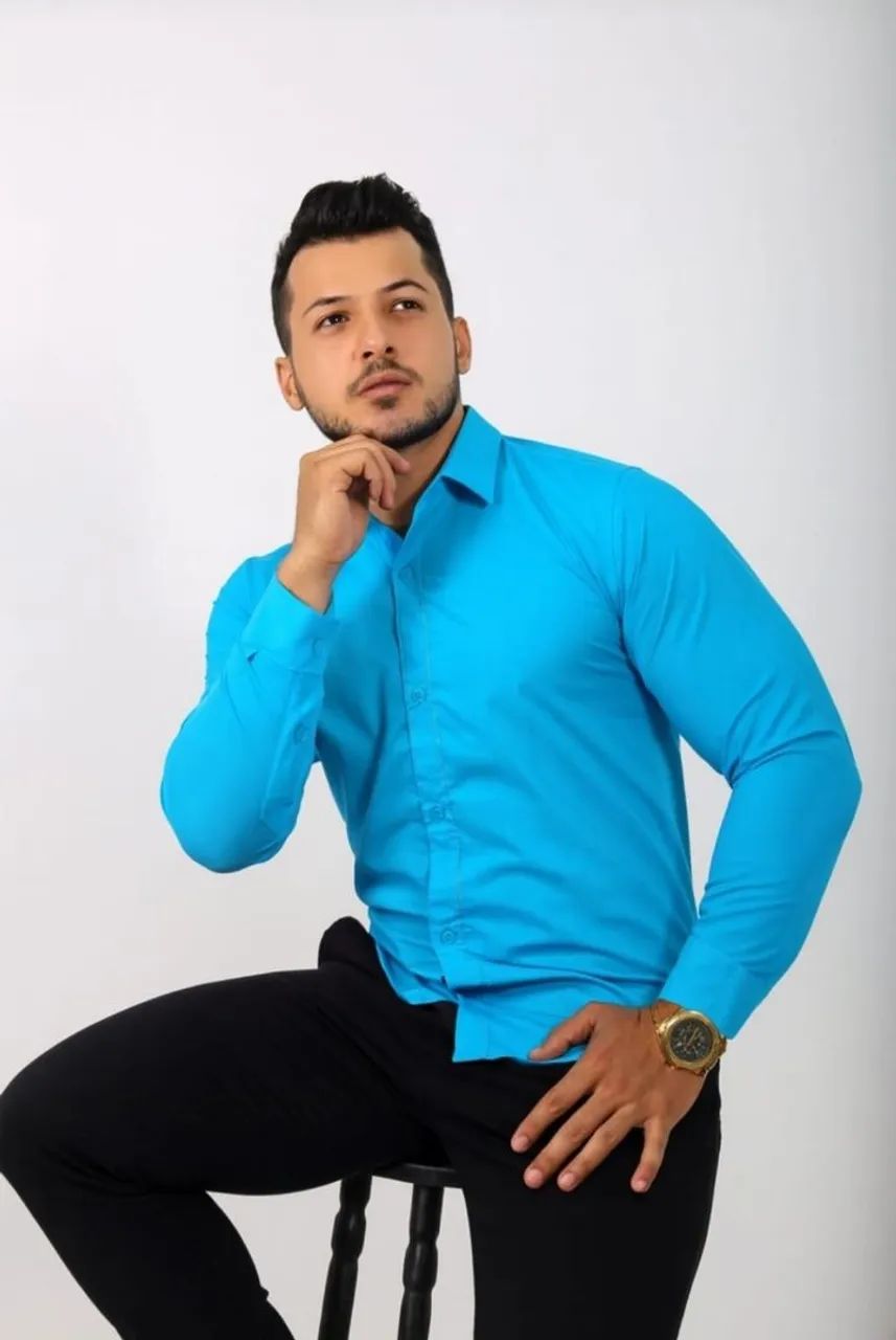 Camisa Manga Longa Azul - P, M e G | Sem Bolso - Foto 5