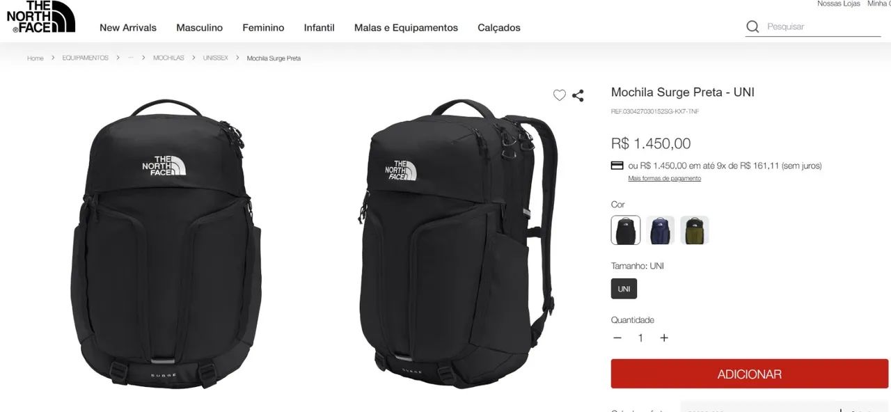 Mochila The North Face Surge Preta - Unissex