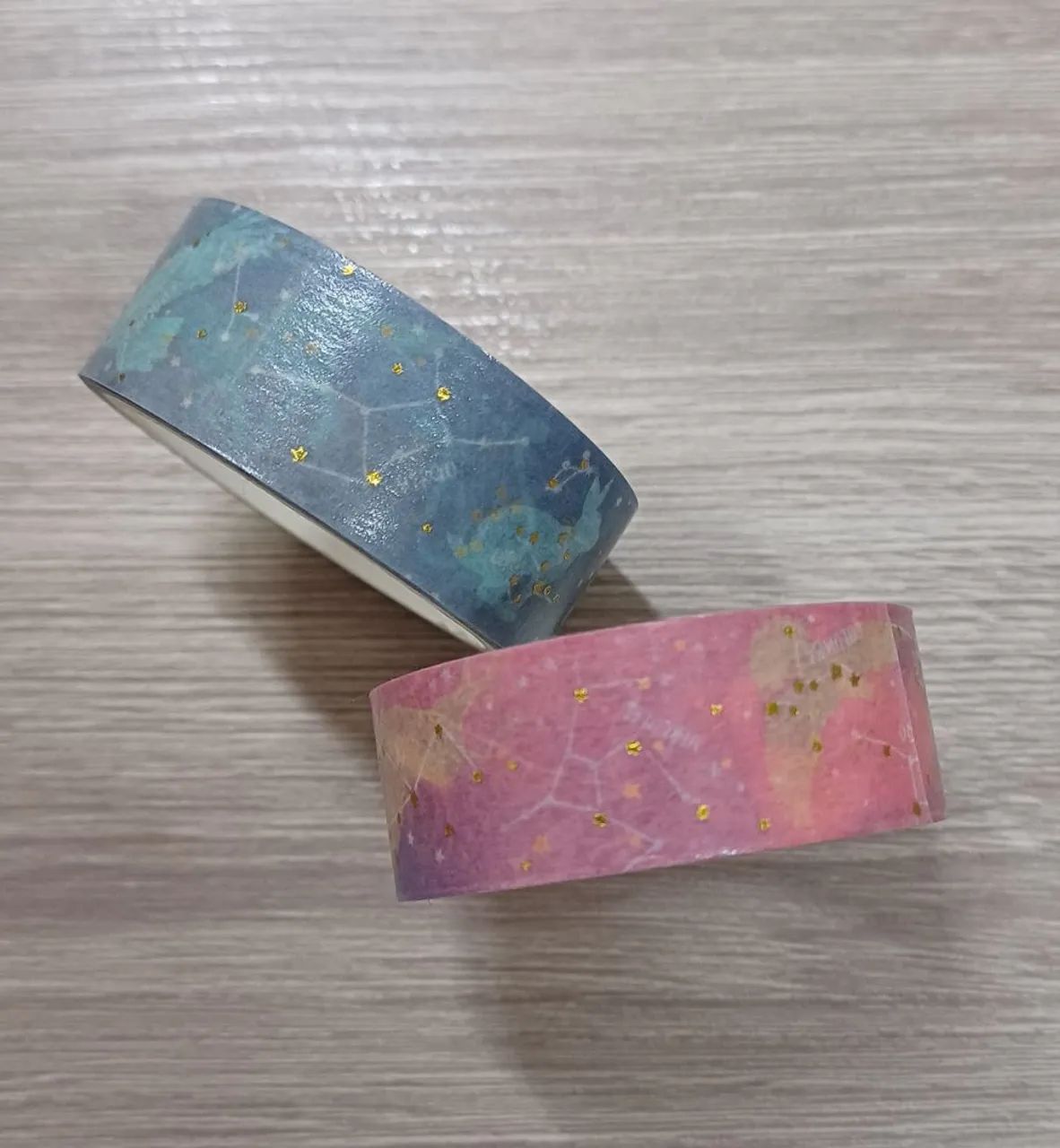 Washi Tape Fita Adesiva Constelação Signos Unicórnio Rosa e Azul detalhes Dourados - Foto 2