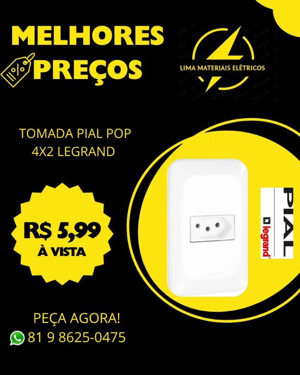 Tomada Pial Pop 4x2 Legrand e Interruptor Pial Pop 4x2 Legrand - Melhor Preço!