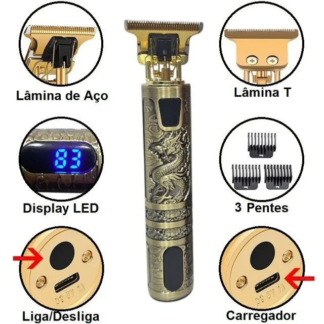 Máquina de Barba e Acabamento Recarregável com Visor