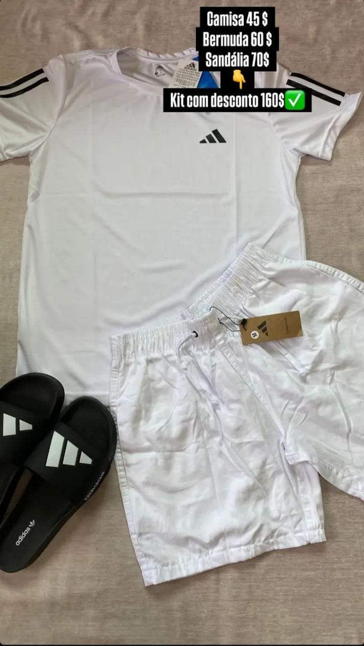 Kit Adidas Completo - Camisa, Bermuda e Sandália mais informações na descrição