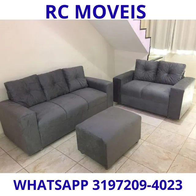 Sofá Canadá 2 e 3 Lugares + Puff - Conforto e Qualidade64739715329411120