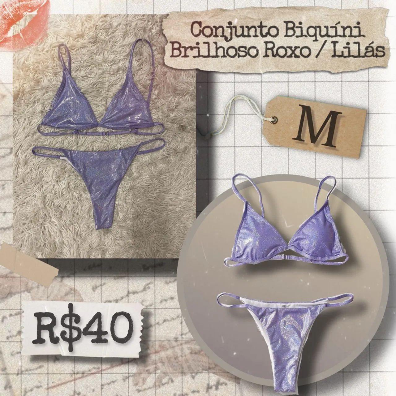 Conjunto Biquíni Brilhoso Roxo / Lilás (M) - Foto 2