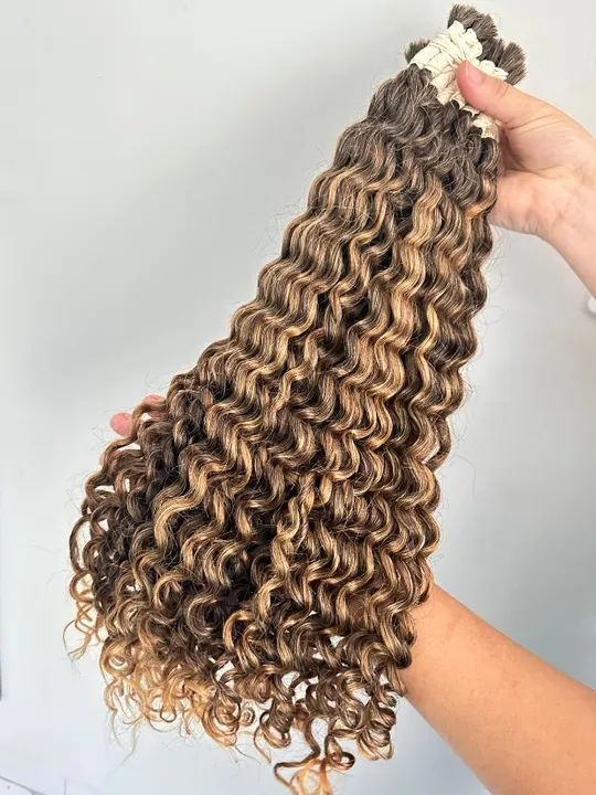 cabelo humano cacheado moreno iluminado ombre her 65 cm