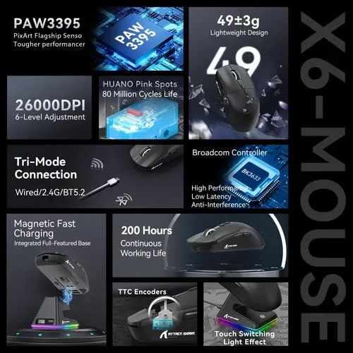 Mouse X6 Wireless com Dock Attack Shark - NOVO - Foto 2