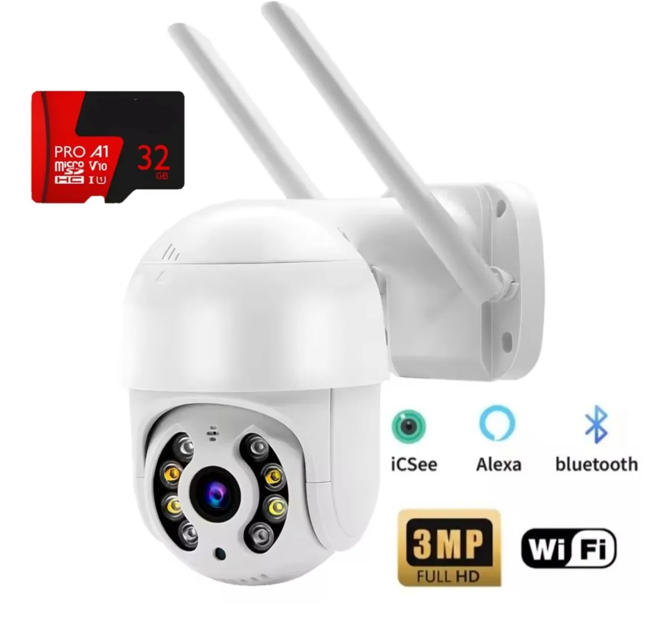 Câmera de Segurança Wi-Fi 3mpx 4k UHD com Cartão de Memória 32g Incluso