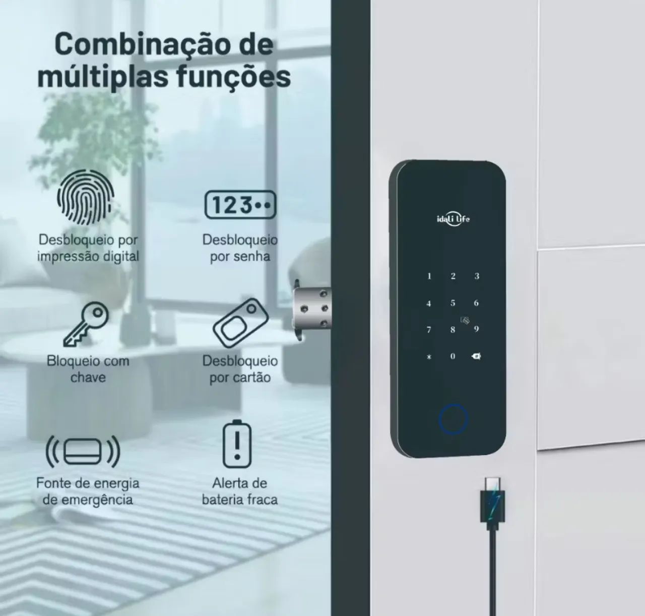 Fechadura De Porta WiFi À Prova D'água Eletrônica Impressão Digital Instalação inclusa - Foto 2