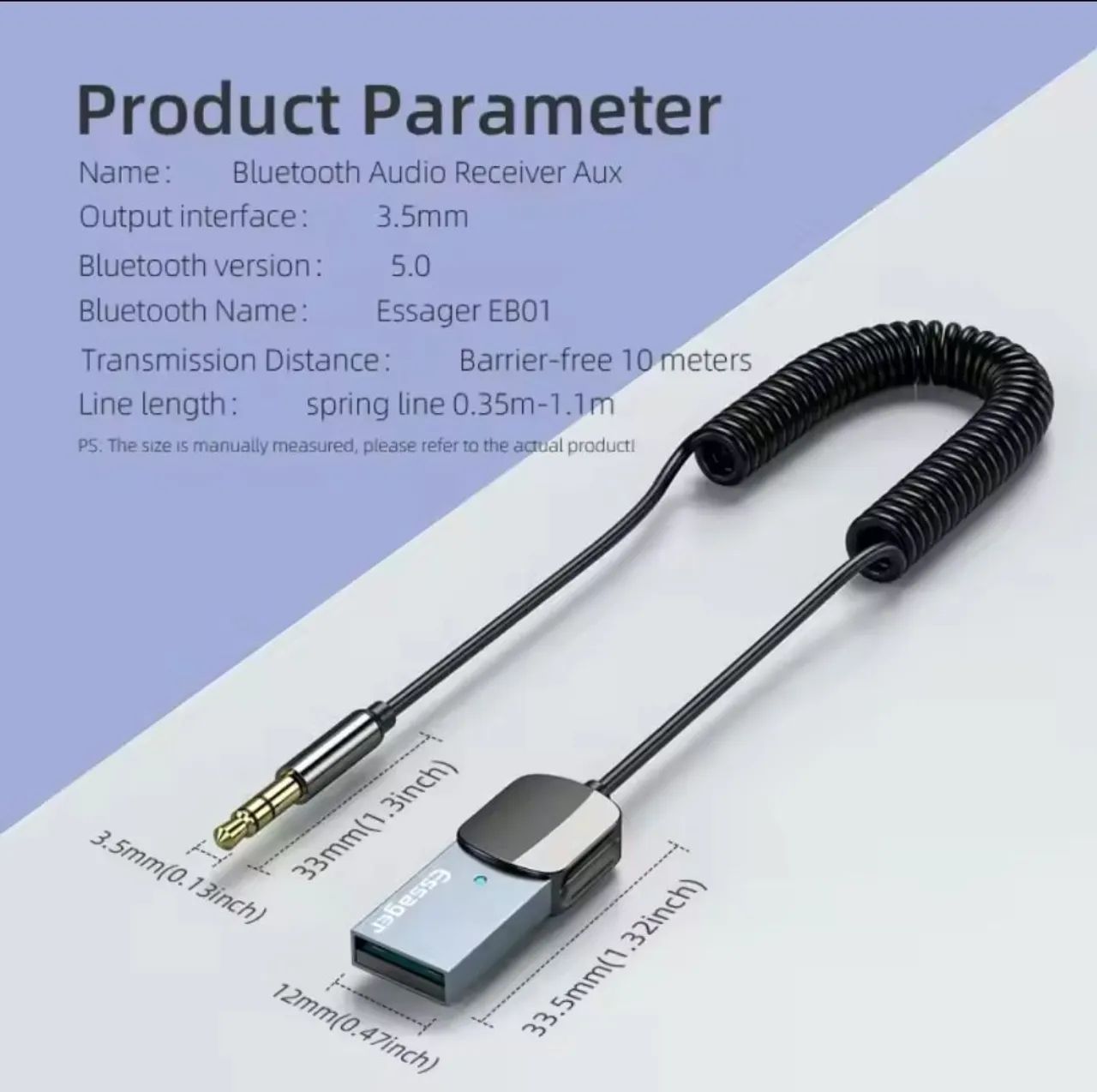 Essager-Receptor de áudio Bluetooth, USB para 3.5mm, Car Aux, Kit Handsfree - Foto 2