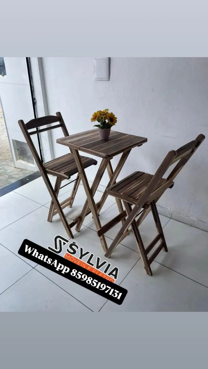 Conjunto de mesa e cadeiras de madeira dobrável - Foto 2