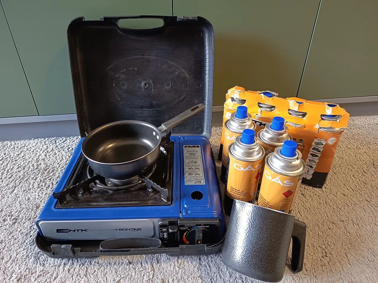 Kit Fogão NTK Camping + Gás + Panela