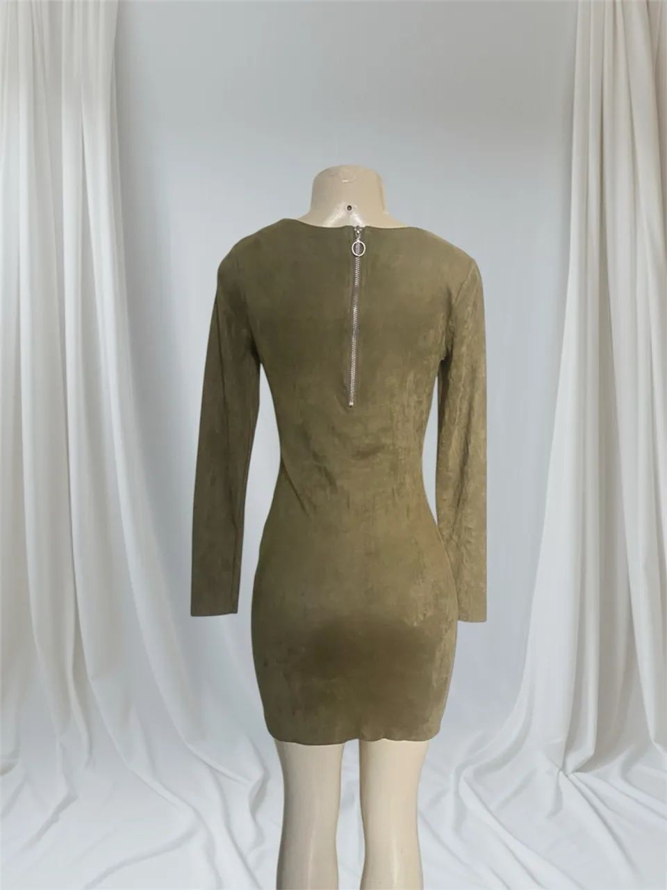 Vestido Manga Longa Verde Suede - Foto 2