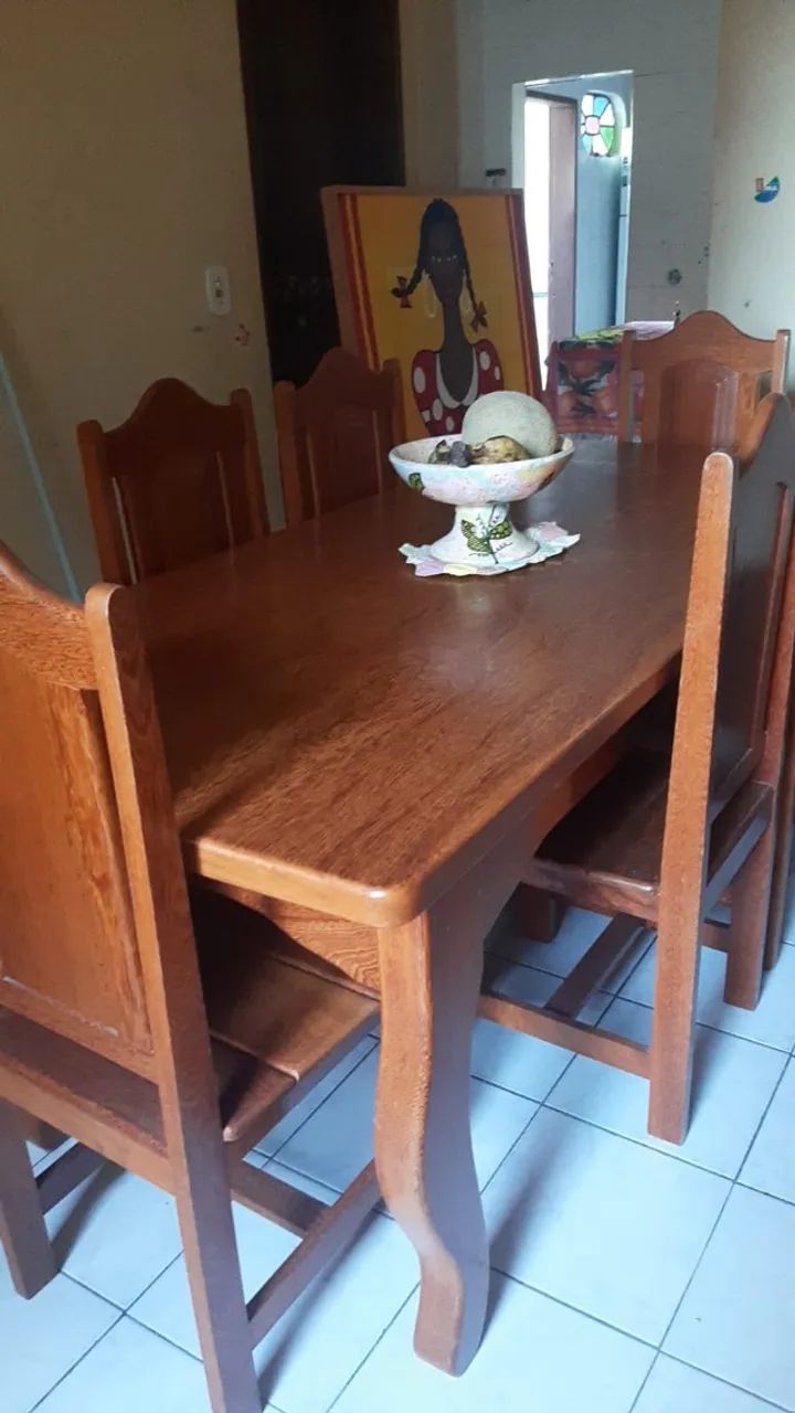 Mesa Rustica de Madeira + 6 cadeiras 