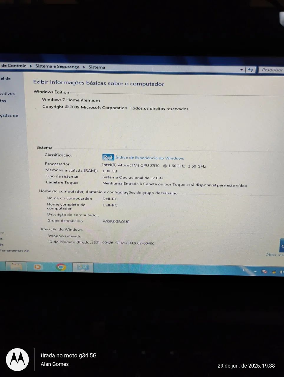Netbook Dell Mini, Intel Atom, Windows 7 ( leia o anúncio )  - Foto 3