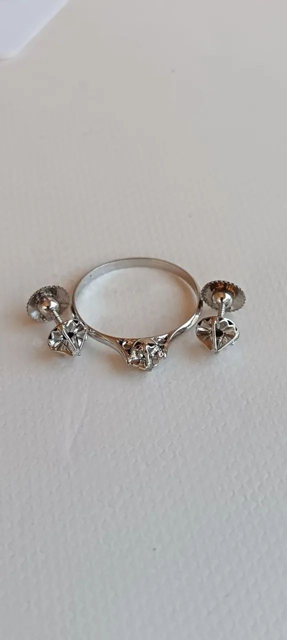 CONJUNTO ANEL E BRINCOS DE PALÁDIO COM BRILHANTES ( DIAMANTES)  - Foto 2