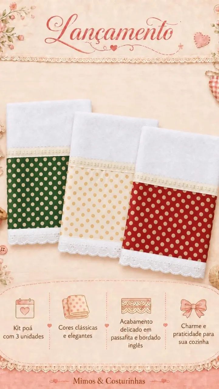 Kit 2 Panos de Prato Decorados | Pimentas| Bordado Inglês - Foto 3