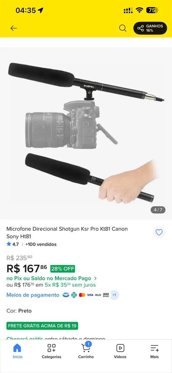 Microfone Direcional Shotgun Ksr Pro Kt81 Canon Sony Ht81 - Foto 2