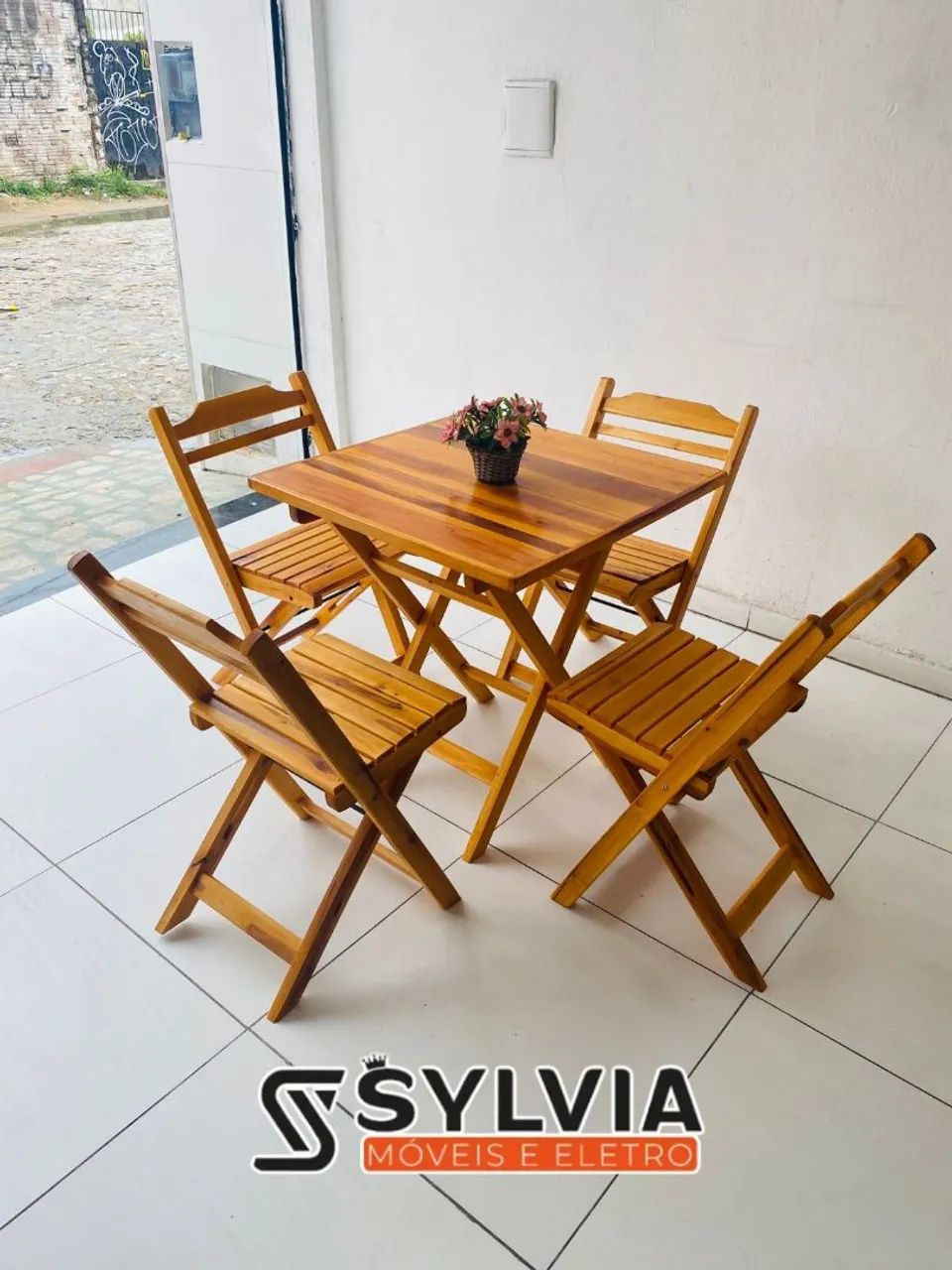 Conjunto dobrável madeira pereira 
