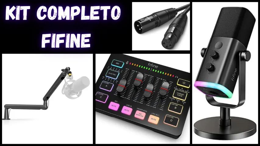 KIT COMPLETO FIFINE STREAMING (Microfone, Suporte, Mixer e Cabo Xlr)