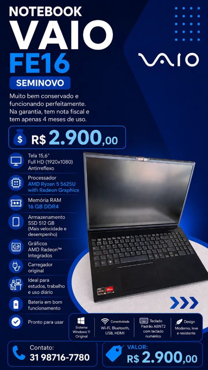 Notebook VAIO FE16 - Seminovo