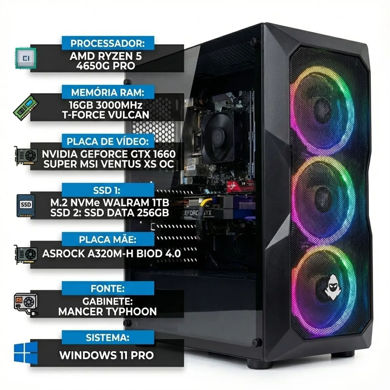PC Gamer Ryzen 5 5600 + GTX 1660 + 16GB RAM + SSD NVMe