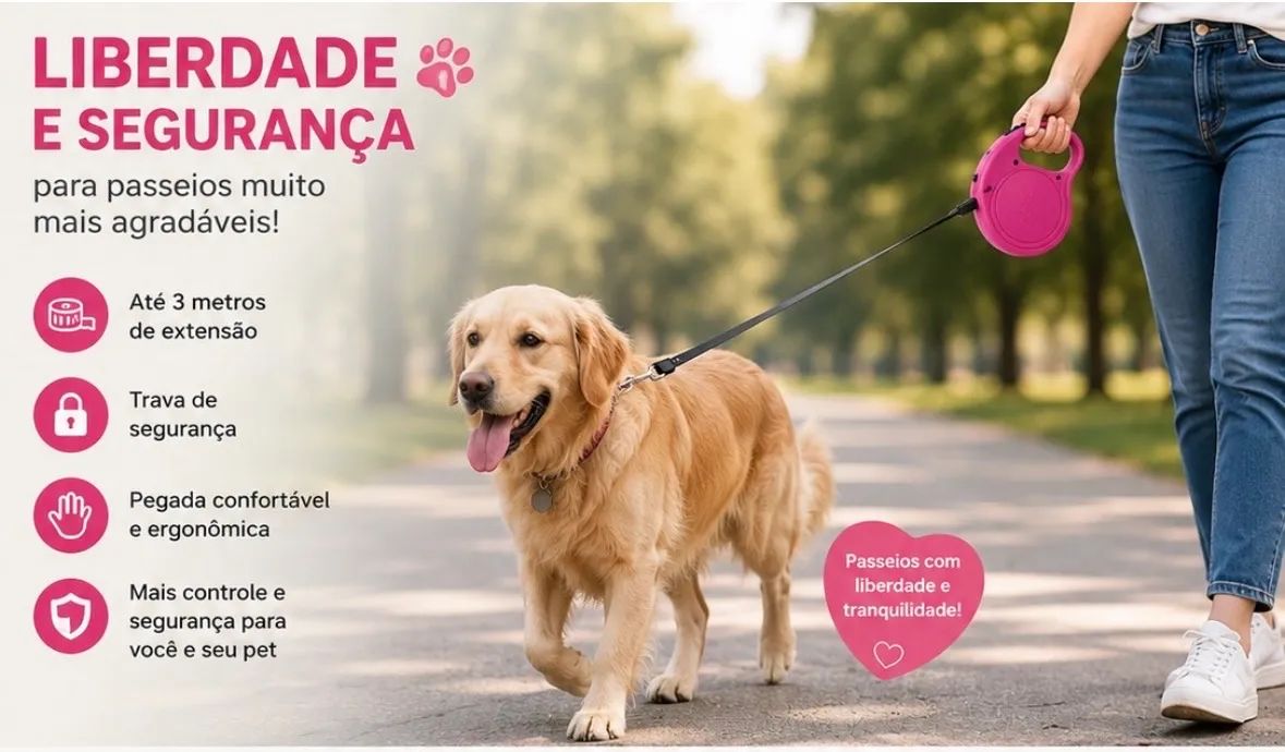 Guia retrátil 3metro para Cães e Gatos - Foto 2