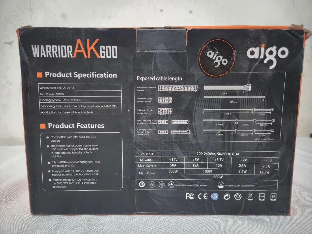 Fonte Aigo 600W, voltagem 240V - Foto 3