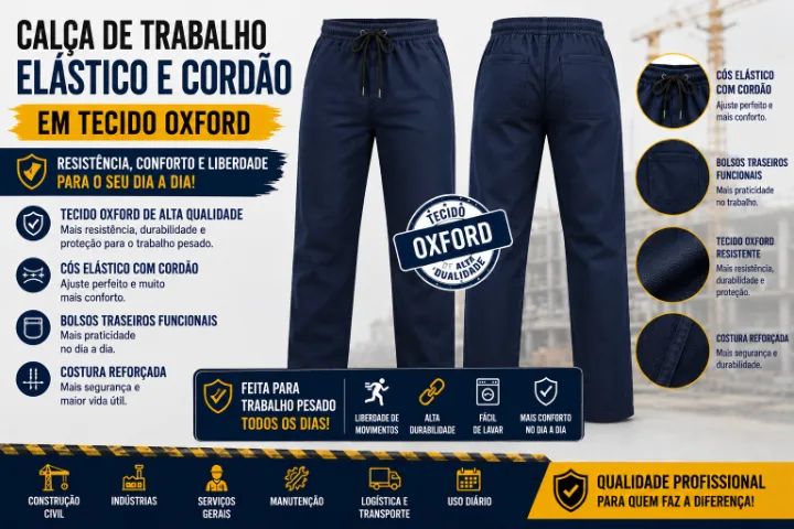 Calça em oxford para uso profissional