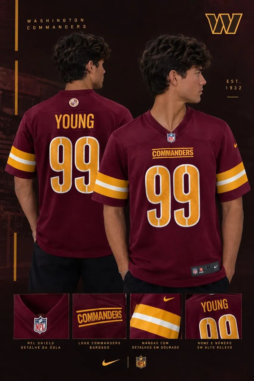 Camiseta Chase Young Washington Commanders #99, Edição Limitada,