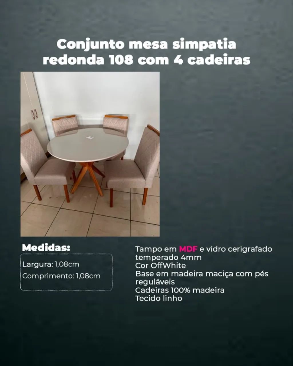 Mesa de madeira 4 cadeiras redonda 