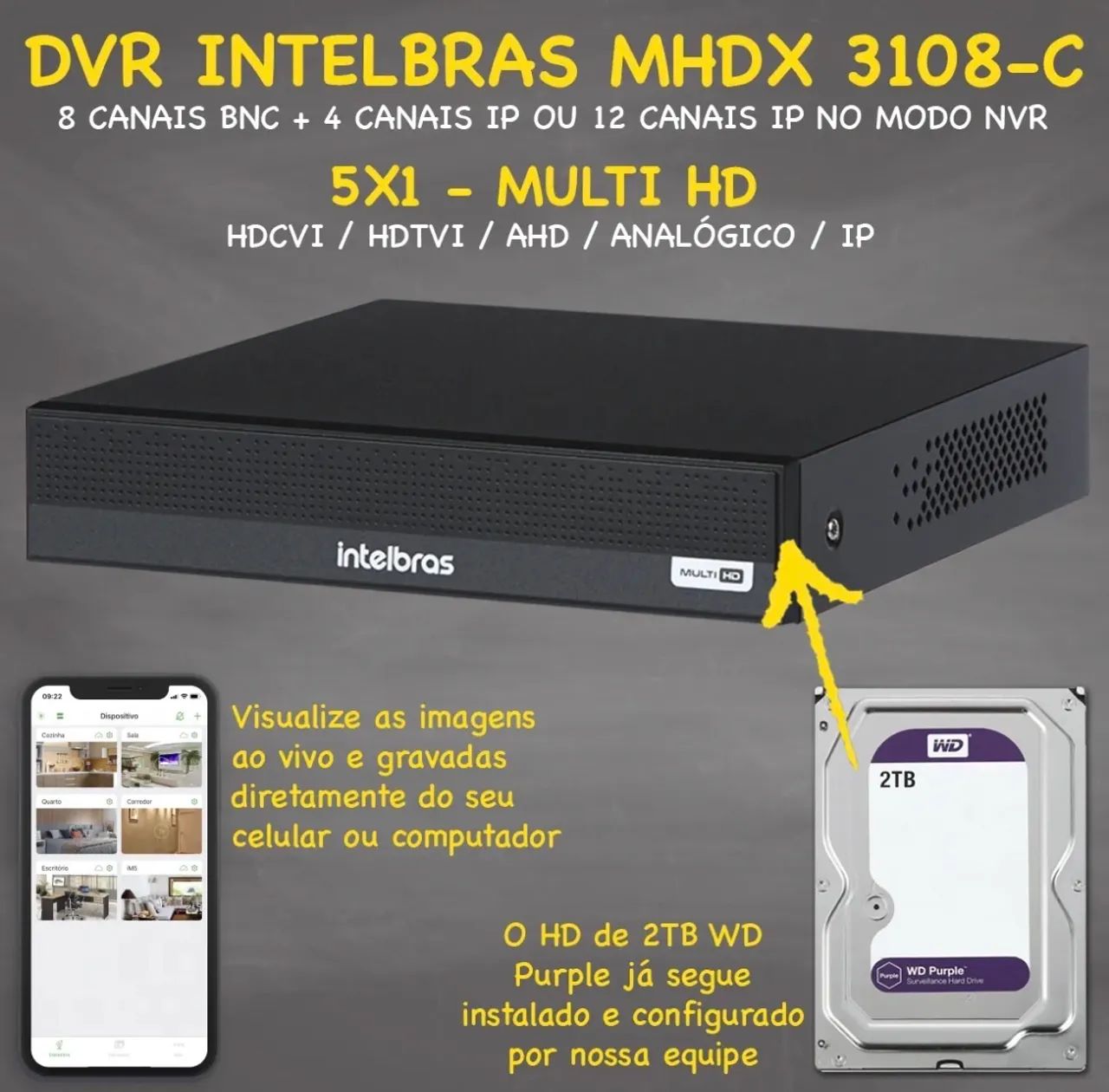 Kit intelbras 8 cameras 1120 full color Dvr 1208-c 8 Canais  - Foto 2