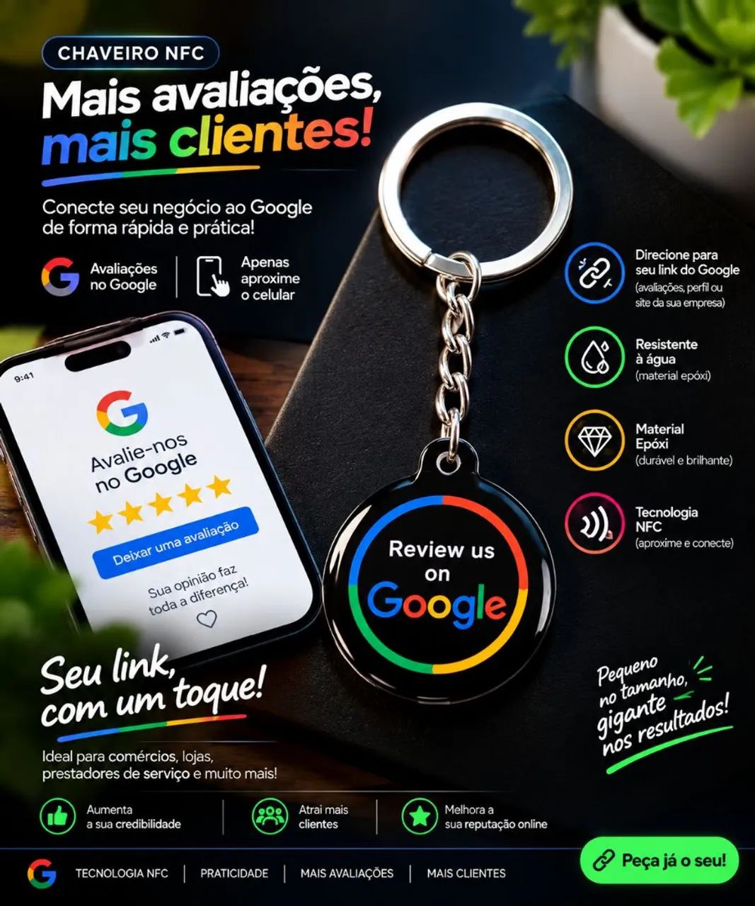 ? Chaveiro NFC - Instagram, WhatsApp ou Google - Foto 2