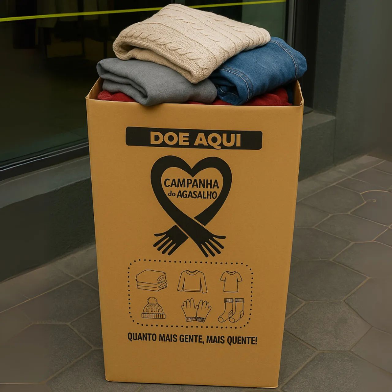 caixa com roupas usadas