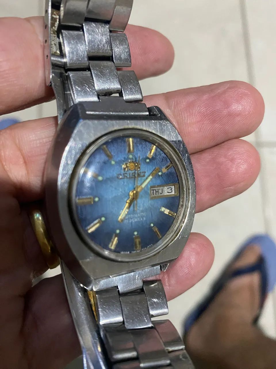 Relógio ORIENTE fundo azul automático 