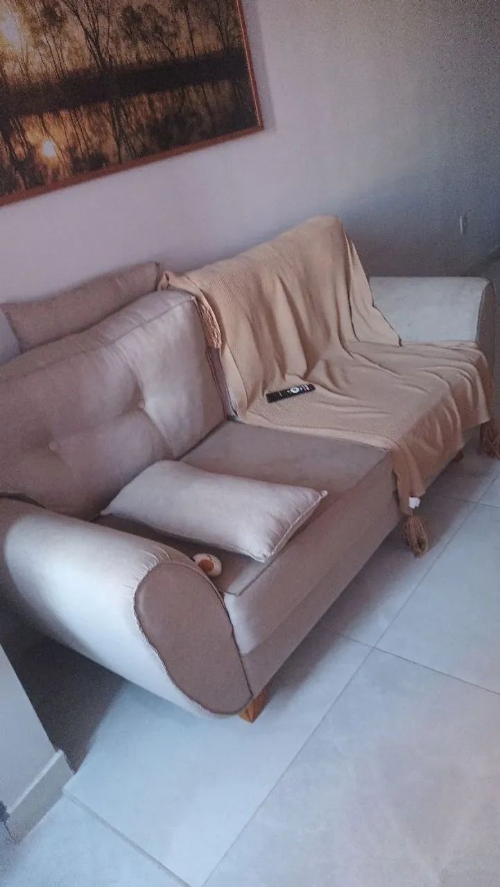 Sofá Almofada 2 Lugares Linho Napoles 180cm Bege - Orthonobre - Foto 2