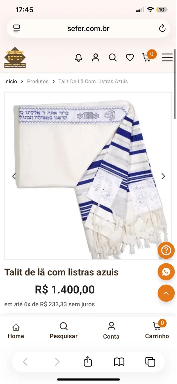 Talit (xale de oração judaico com abotoaduras e bolsa de plástico) - Foto 3
