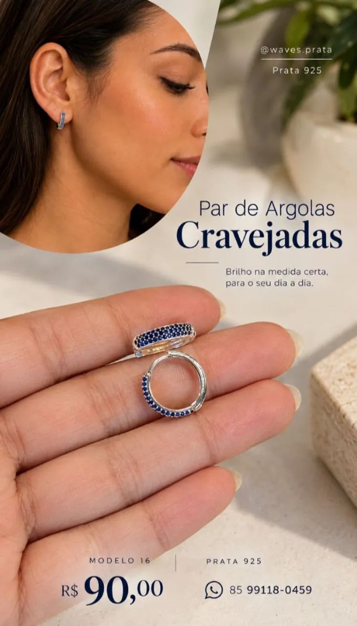 Par de Argolas Cravejadas Prata 925 - Foto 2