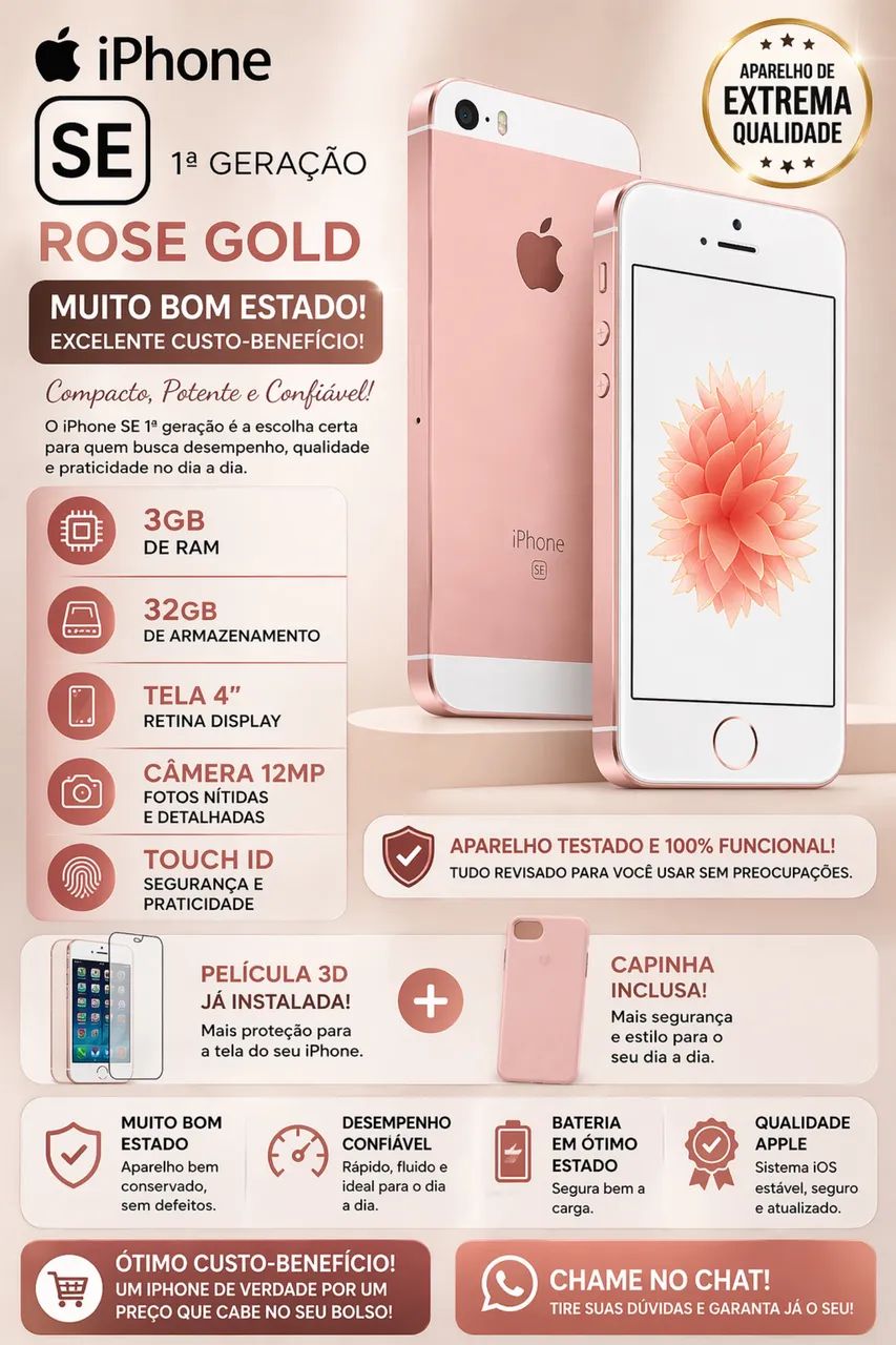 iPhone SE (1ª Geração) Rosé Gold - 32GB / 3GB RAM - Celulares e
