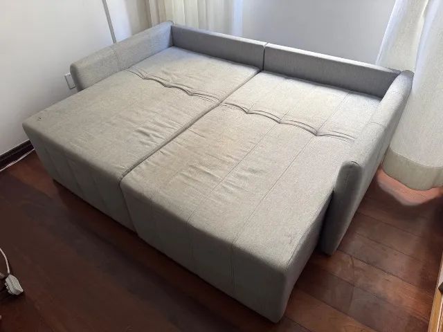 Sofá Cama Retrátil e Reclinável 1,80x1,0m em Linho Cinza - Foto 2