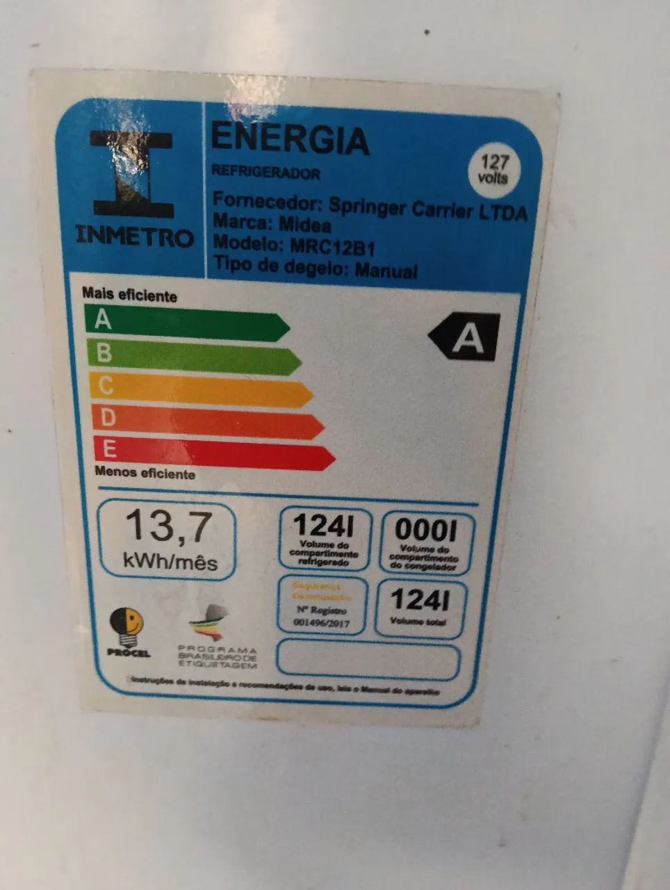 Frigobar Midea 124L