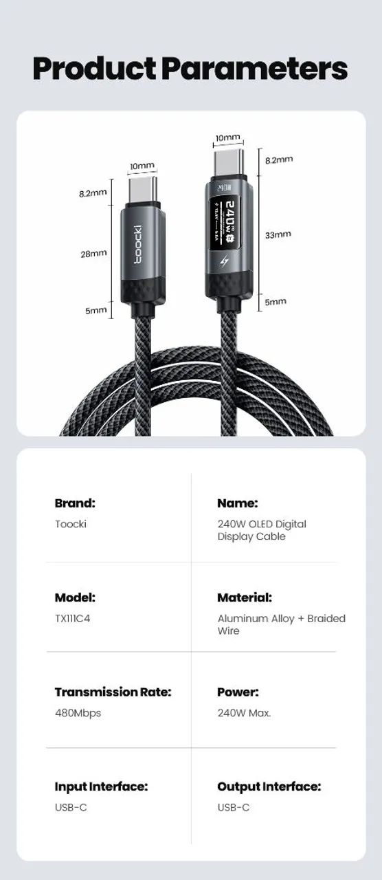 Cabo USB-C Toocki 240w Oled Display 2M - Foto 5