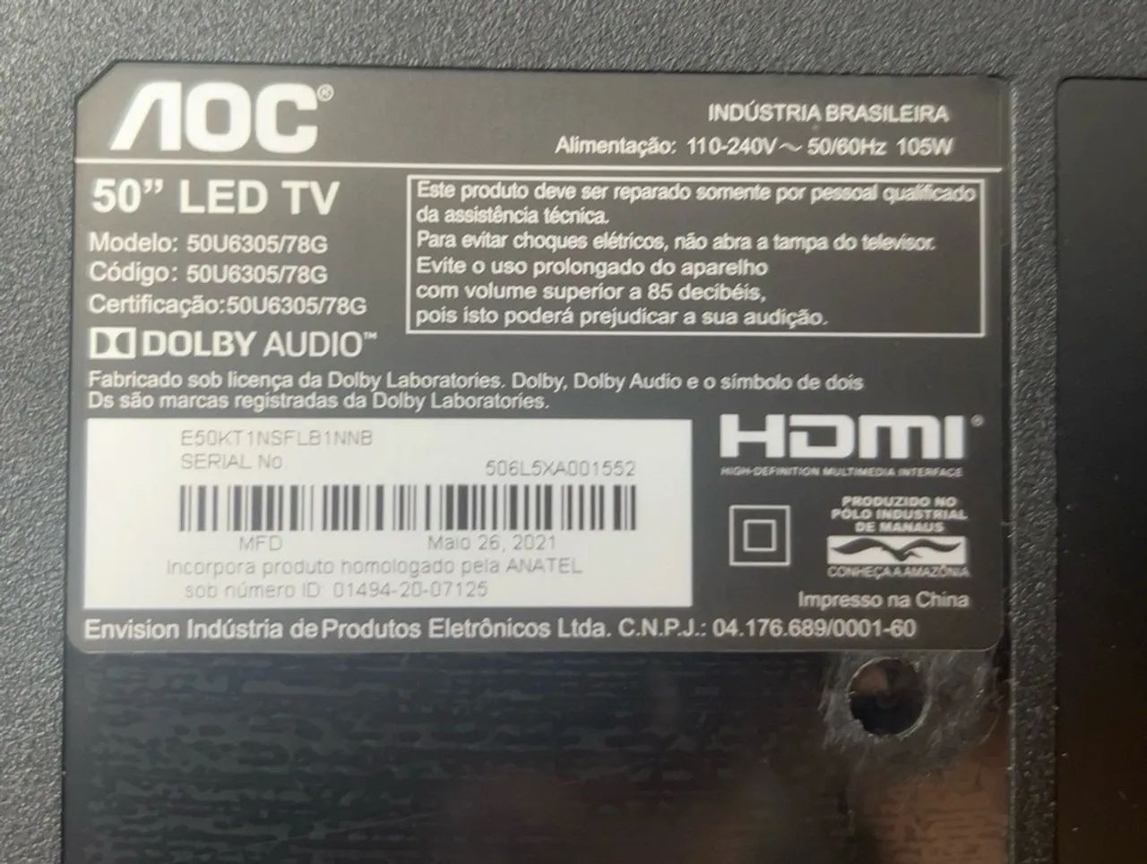 Smart TV AOC 50 polegadas 4K - 50U6305/78G - COM DEFEITO - Foto 4