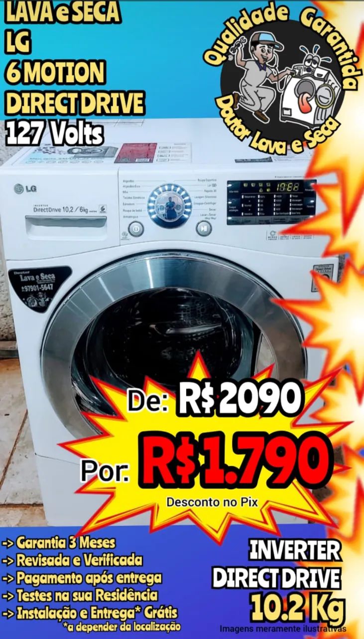 LAVA e SECA, LG 6Motion 127 Volts Inverter Garantia Instalação e Entrega Grátis*