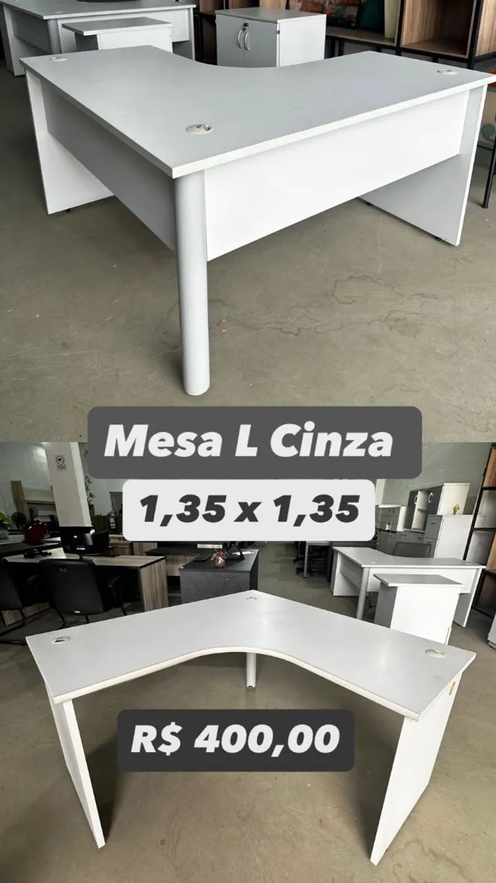 Mesa em L Cinza