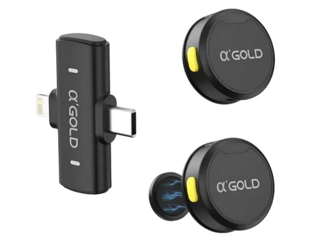 Microfone De Lapela Magnetico 2 Em 1 Lightning E Type-c 38d Preto